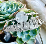 Designer JJ Dog Coyotes Howling Moon Desert Cactus Dogs Pewter Metal Brooch Pin