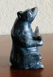 Vintage Black & Blue Tone Carved Stone Sitting Bear Figurine Art Sculpture Decor