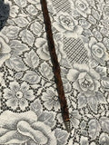 Antique Blackthorn Carved Wood Walking Stick Curved Cane Metal Tip Rare Vintage