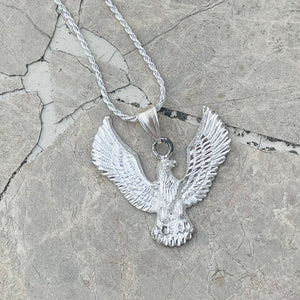 Diamond Cut Sterling Silver 925 Eagle Pendant on Long Rope Chain Necklace 15.6g