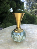 Vintage Hand Painted Blue Teal Gold Delft Holland Brass & Ceramic Pottery Vase