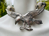 Estate Large Silver Tone Eagle Flying Bird Beaded Fashion Statement Necklace