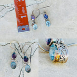 Vintage Sterling Silver 925 Amethyst Blue Topaz Aquamarine Dangle Earrings 4.1g