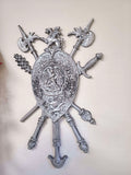 Antique Medieval Silver Tone Metal Coat of Arms Art Wall Hanging Decor