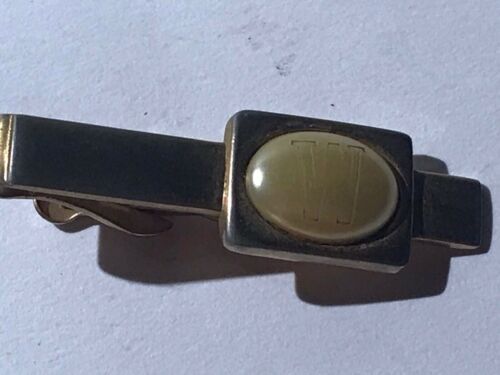Vintage Swank Goldtone Faux Pearl Initial “W” Tie Clip
