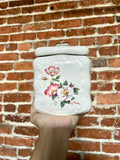 Signed Vintage White Porcelain Pink Floral Tea Herb Cookie Jar with Lid