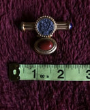 Coral Lapis + Malachite Italian Coin Brooch Pin