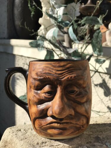 Hand Sculpted Ceramic Pottery Human Brown Face Coffee Cup