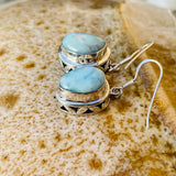 Vintage Sterling Silver 925 Larimar Blue Calcite Dangle Drop Earrings 7g