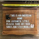 American Home Run Japanese Style Take Off Shoes Wood Sign Plaque Vintage Decor