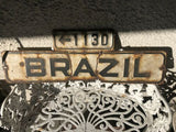 Antique Brazil 1130 Embossed Metal White & Black Road Street Sign Rare