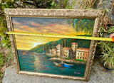 Original Oil Painting Signed By L. Haus Ocean Coastal Town Gold Framed Art