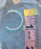 Sterling Silver 925 Blue Turquoise Stone Hoop Earrings 7.9g Pierced Hoops