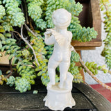 Vintage Ceramic Porcelain White Tone Cherub Angel Playing Violin Art Figurine
