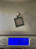 Vintage Sterling Silver 925 Mexico Malachite Mayan Aztec Calendar 6.43g Pendant