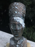 Antique Bronze Copper Nefertiti Egyptian Queen Bust on Marble Base