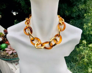 Kenneth Jay Lane KJL Gold Plated & Faux Tortoiseshell Chain Link Necklace