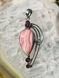 Unique Vintage Red Tourmaline & Pink Agate Stone Sterling Silver Pendant