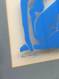 Vintage Signed Henri Matisse Blue Nude I Woman Hand Silk Screened on glass framed, France