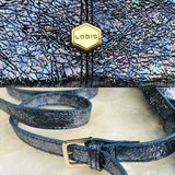 Designer Lodis Blue Silver Metallic Shimmer Rare Crossbody Purse Bag