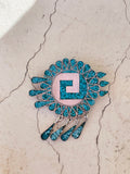 Mixtoc Zapotec Yanuitlan Sterling Silver Mexico Taxco Turquoise Mosaic Pin 12.4g