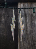 Lightning Bolt Aurora Borealis Rhinestone Large Statement Fashion Hang Earrings