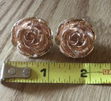 JBK Signed USA Gold Tone Large Rose Statement Pierced Earrings