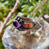 Vintage Sterling Silver 925 & Brass Accents Amethyst Stone Ring 3.9g SZ 5.25