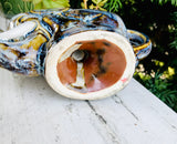 Vintage Artisan Glazed Ceramic Pottery Art Elephant Trunk Up Figurine W Handle