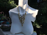 Rare Designer Joan Rivers Gold Tone Abalone Shell Bib Statement Necklace