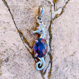 Sterling Silver 925 Seahorse Amethyst Faceted Gem Stone Ocean Charm Pendant 2.6g