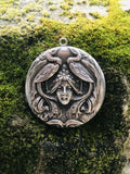 Antique Art Nouveau Sterling Silver Repousse Swan Lady Woman Locket Pendant