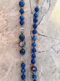 Vintage Gold tone Cloisonné Enamel Blue Lapis Lazuli Stone Beaded Necklace