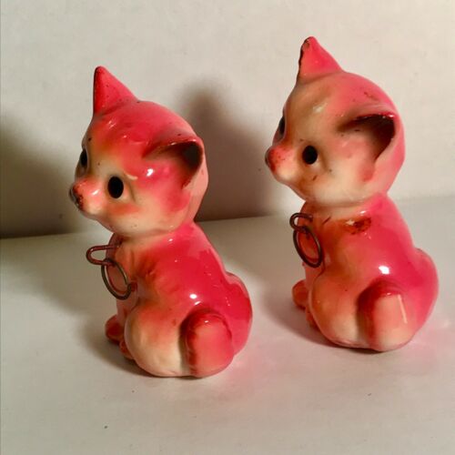Rare Antique Ceramic Hot Pink Cat Figurines