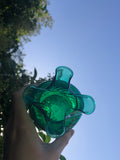 Vintage Emerald Green Blown Art Glass Ruffle Top Ribbed Decorative Vase