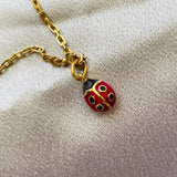 Designer Joan Rivers Gold Tone Fashion Link Necklace Red Enamel Ladybug Pendant