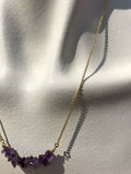 Dainty Gold Tone + Amethyst Stone Chunks Purple Necklace