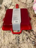 New Red Enameled Artisanal Kitchen Supply 10" Cast Iron Square Grill Pan Skillet