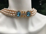 Nolan Miller Glamour Collection 3 Strand Art Deco Pearl & Blue Stone Necklace