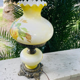 Antique Signed Gone with the Wind Hurricane Floral Brass BaseElectric Light Lamp