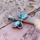 Vintage Sterling Silver 925 Abalone Dragonfly Gemstone Pendant Charm 3.5