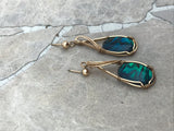 Vintage Abalone Gold Tone Dangle Drop Pierced Earrings