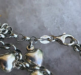 Vintage Signed 925 Italy Sterling Silver Heart Dangle Charm Bracelet