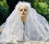 Vintage White Faux Feather Crown Netting Bridal Wedding Chapel Veil Set of 2 Lot