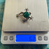 Vintage Signed JBNI Sterling Silver Signed 925 Green Stone Frog Brooch Pin 6.2g