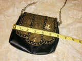 Vintage Authentic Ecoté Petite Black Magnetic Purse W Gold Sequins & Chain Strap