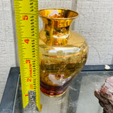 Vintage Gold Tone Floral Motif Transparent Glass Decorative Art Vase