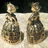 Antique Vintage Brass Victorian Lady Antebellum w Bonnet Bells Set Of 2