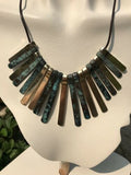 Vintage Tribal Hand Painted Mixed Metals Blue + Gold Tone Statement Necklace