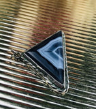 Vintage Unique Sterling Silver 925 Blue Agate Stone Triangle Pendant